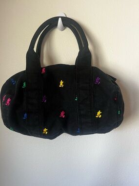 Vintage Mini Duffel Bag Black Canvas Colorful Embroidered Mickey Y2K